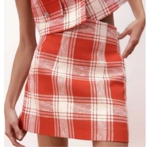 Zara NWT red and white plaid high waisted mini skirt size xs